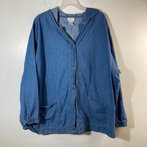 Womens Vintage‎ Only Necessities Hooded Button Denim Shirt Blue 3X Long Sleeve